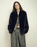 Faux Mink Fur Solid Stand Collar Pocket Short Coat