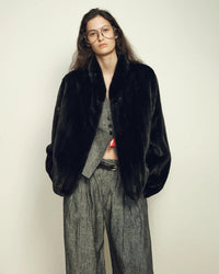 Faux Mink Fur Solid Stand Collar Pocket Short Coat