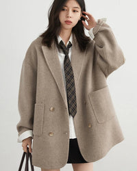 Wool-Blend Double-Breasted Midi Overcoat