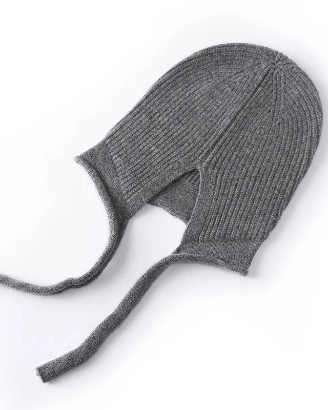Merino Wool Striped Drawstring Pullover Ski Ear-Flap Hat