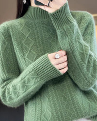 Diamond-Knit Wool Mock-Neck Sweater