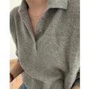 Polo Collar Gray Wool Sweater