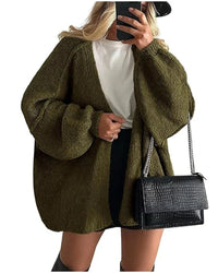 Solid V-Neck Loose Long Knit Cardigan Coat