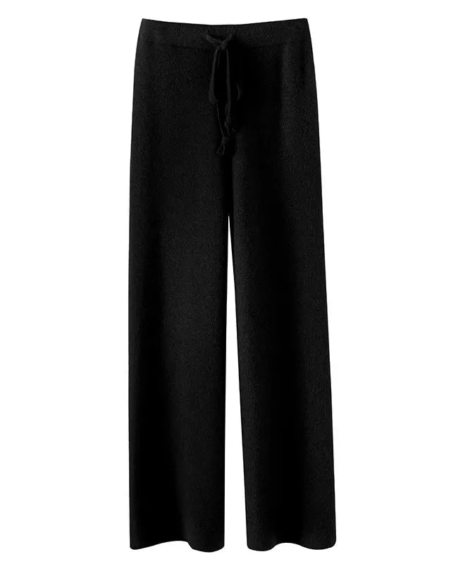 High-Waist Knit Wide-Leg Pants with Tie Belt