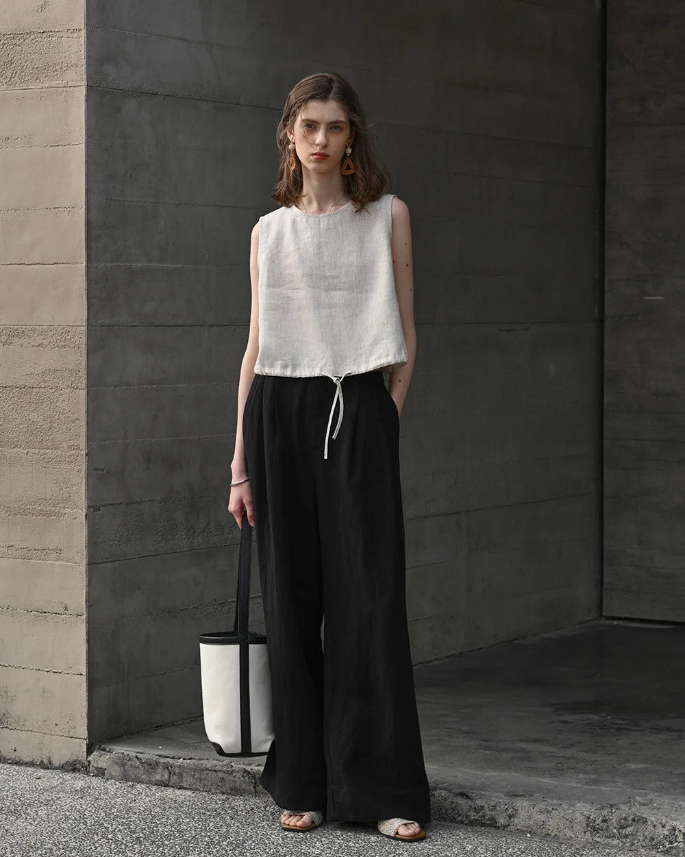 Casual Linen Crew Neck Loose Sleeveless Shirt