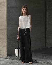 Casual Linen Crew Neck Loose Sleeveless Shirt