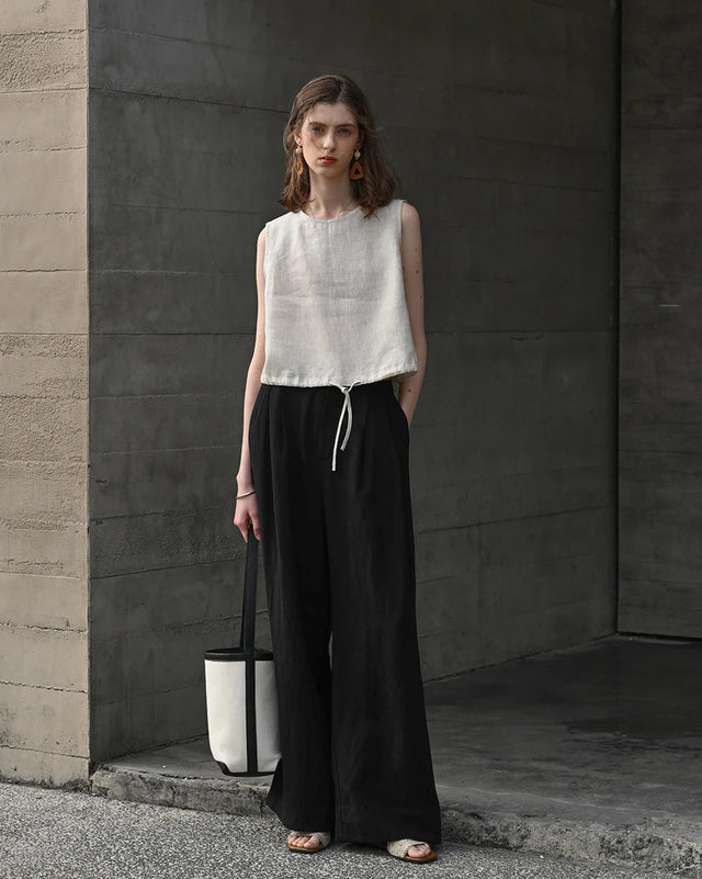 Casual Linen Crew Neck Loose Sleeveless Shirt