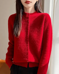 Mock Neck Merino Wool Cardigan