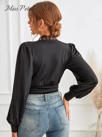 Plunge Neck Black Long Sleeve Bodysuit