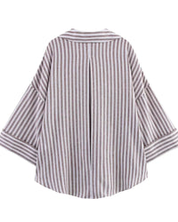 Casual Rolled-Up Wide-Sleeve Striped Shirt