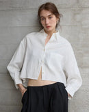 Linen Long-Sleeved Short Loose-Fitting Shirt