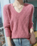 Openwork Mink Cashmere V-Neck Sweater