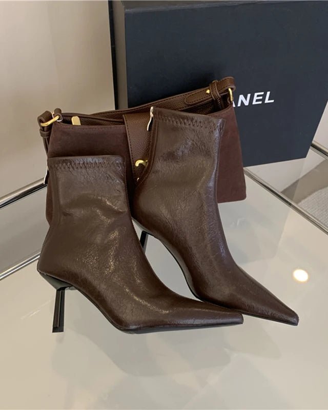 Simple Pointed-Toe Ankle Boots With High Heels