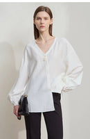 V-Neck Lyocell Loose Casual Blouse