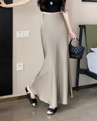 Satin High-Waist Midi Skirt