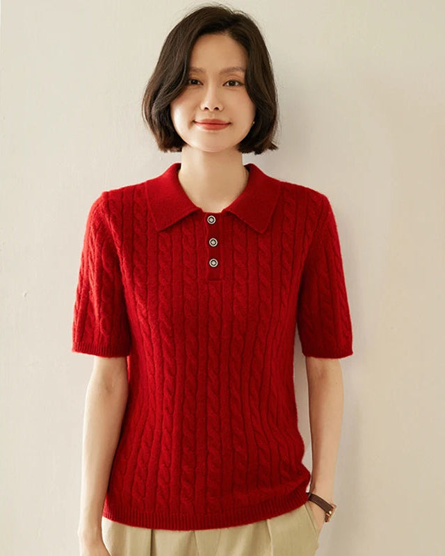 Cashmere Cable Knit Short Sleeve Top