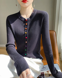 Wool Casual Crew Neck Single-Breasted Sweater