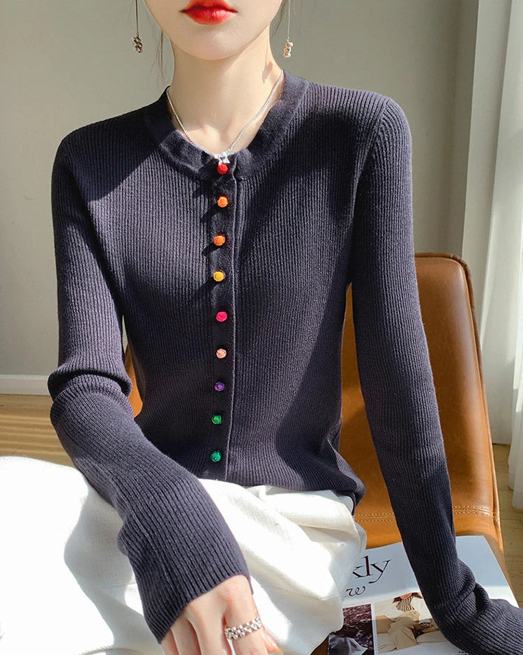 Wool Casual Crew Neck Single-Breasted Sweater