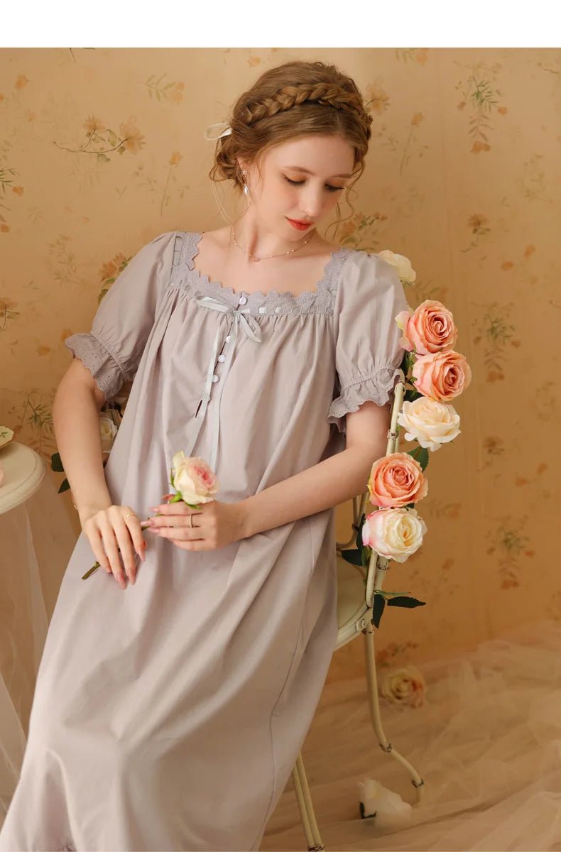 Palace Style Short Sleeve Cotton Pajama Dress