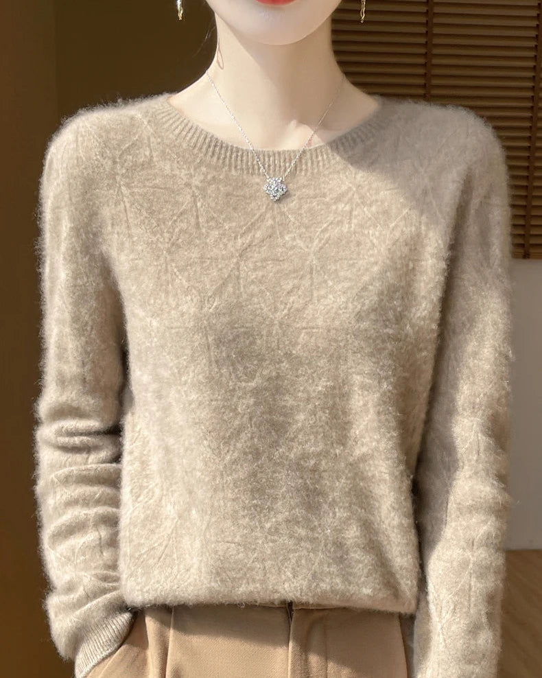 Wool O-Neck Hollow-Out Pullover Sweater