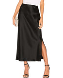 Side-Slit Satin Maxi Dress