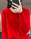 Mink Cashmere Crew Neck Cardigan Sweater