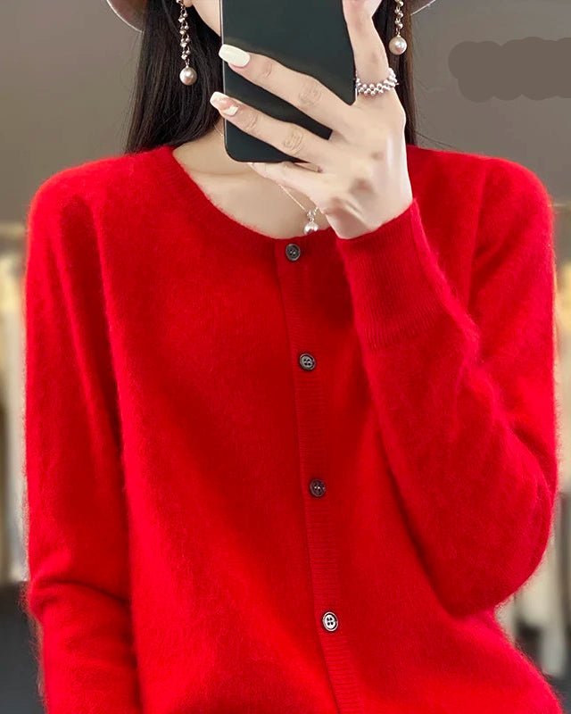 Mink Cashmere Crew Neck Cardigan Sweater