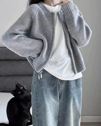 Merino Wool O-Neck Short Loose Open Cardigan Jacket