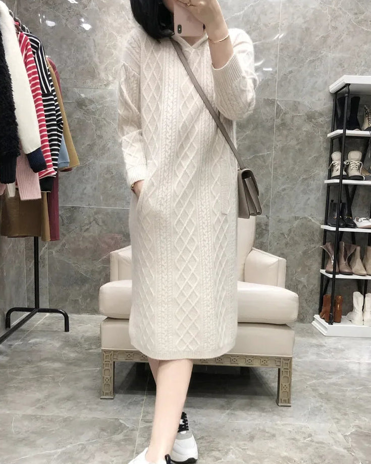 Cable-Knit Cashmere Hooded Dress