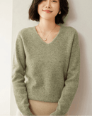 Soft Wool Long-Sleeved V-Neck Knit Sweater