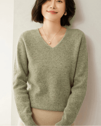 Soft Wool Long-Sleeved V-Neck Knit Sweater