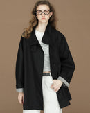 Contrast-Cuff Stand-Collar Short Trench Coat
