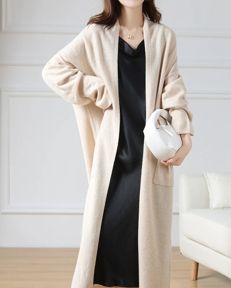 Wool Longline Open-Front Cardigan