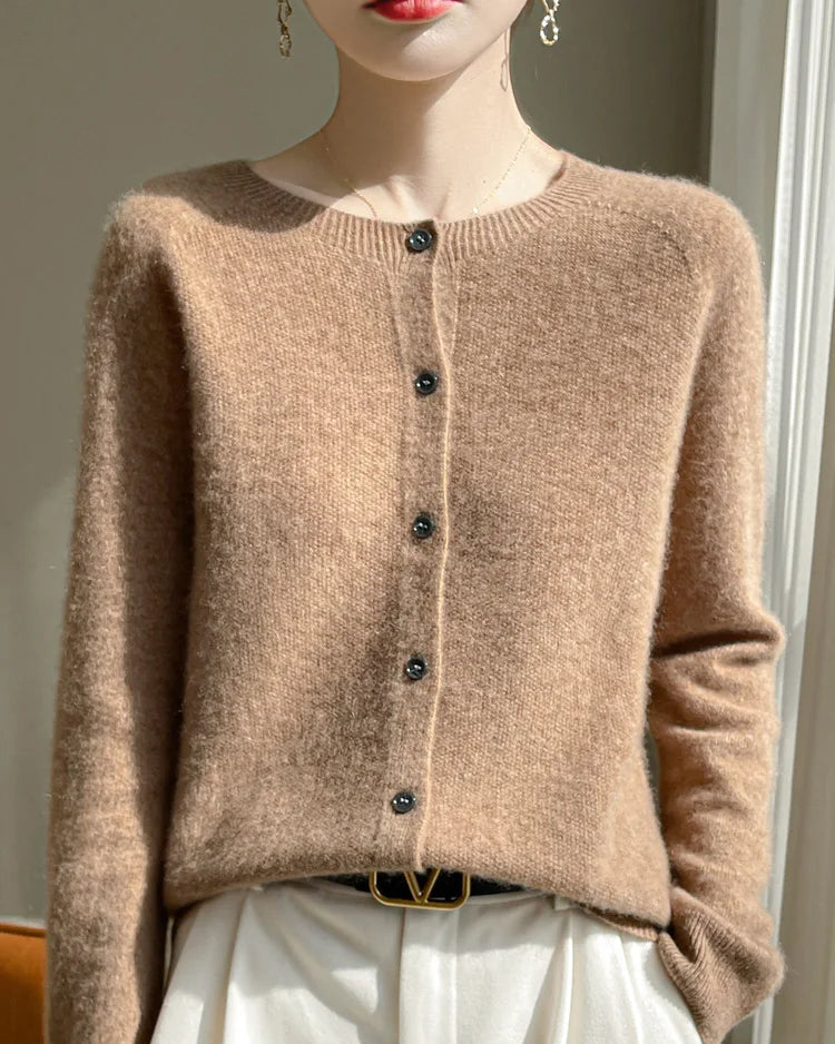 Merino Wool O-Neck Button Cardigan
