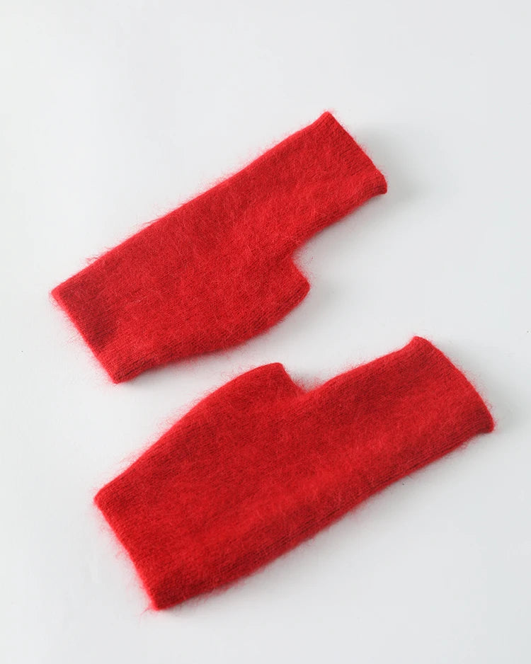 Raccoon Wool Fingerless Thumb Hole Gloves
