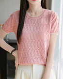 Cotton Jacquard Colorblock Knit Tee