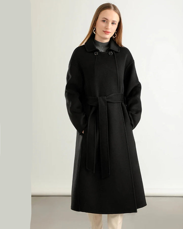 A-Line Pure Wool Belted Trench Coat