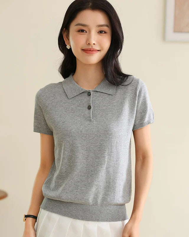 Soft Knit Polo Collar Top