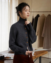 Half High Collar Cashmere Cardigan