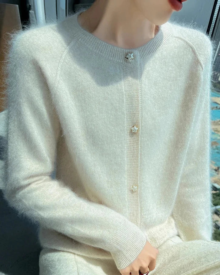 Soft Mink Cashmere O-Neck Cardigan
