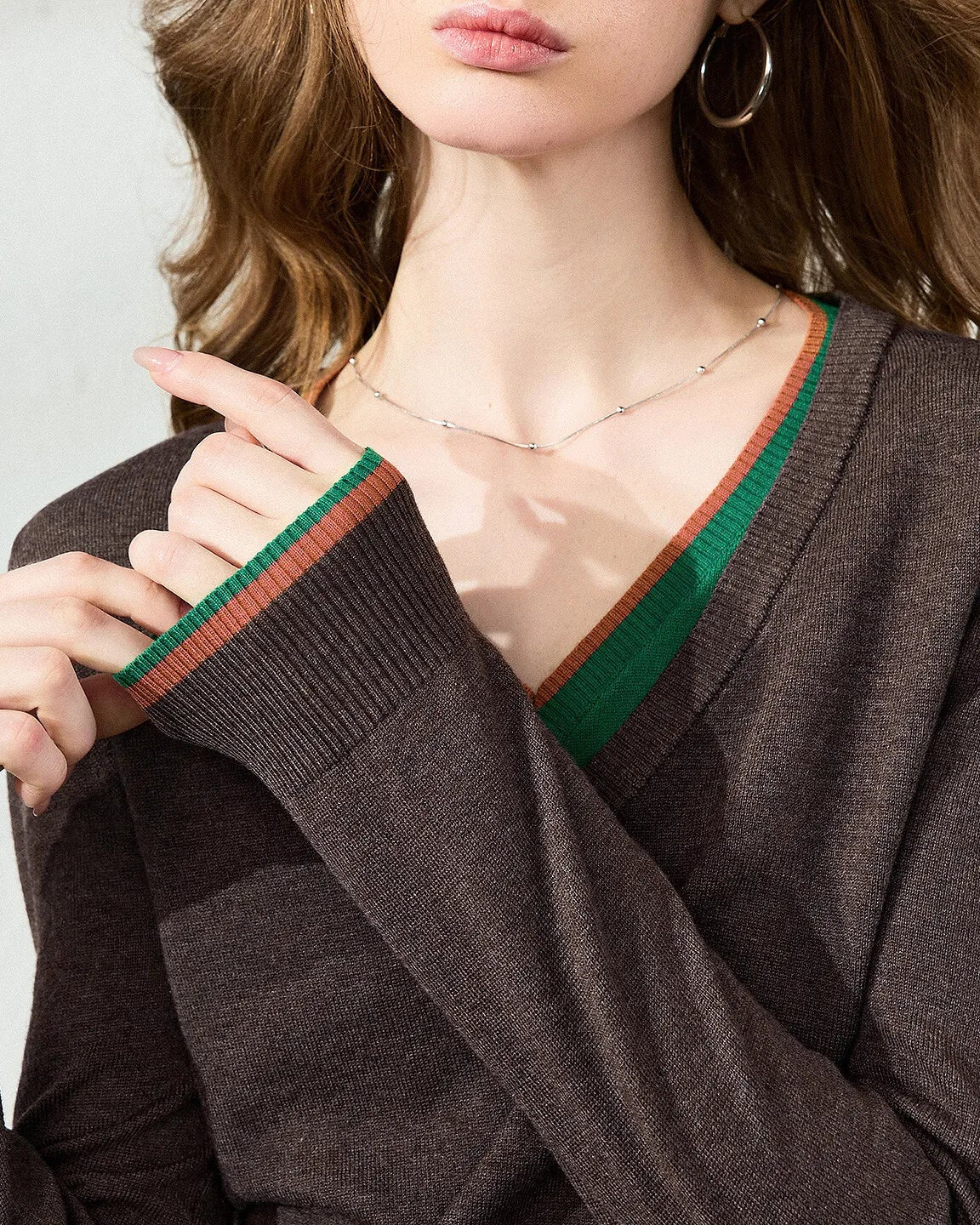 Slim-Fit Double-Layer Wool Blend V-Neck Sweater
