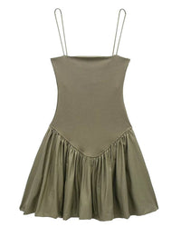 Stylish Pleated Patchwork Backless Mini Dress