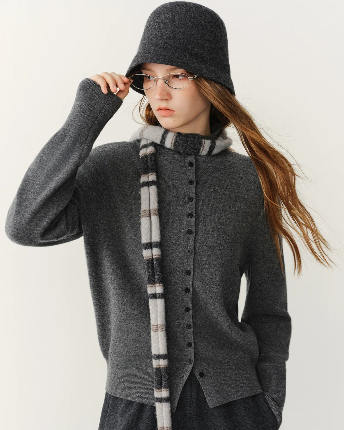 High-Neck Wool Button Cardigan