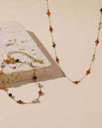Natural Stone Beaded Stainless Steel Clavicle Necklace