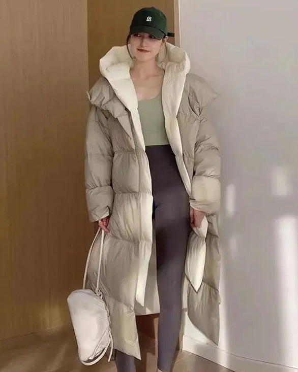 Layered-Look Hooded Cotton-Padded Coat