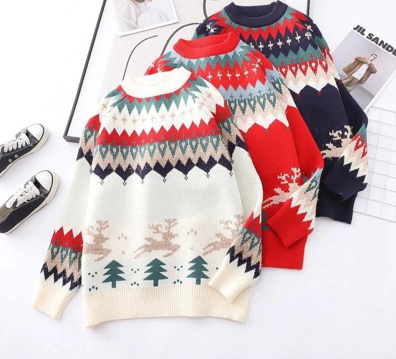 Loose Geometric Elk Jacquard Sweater