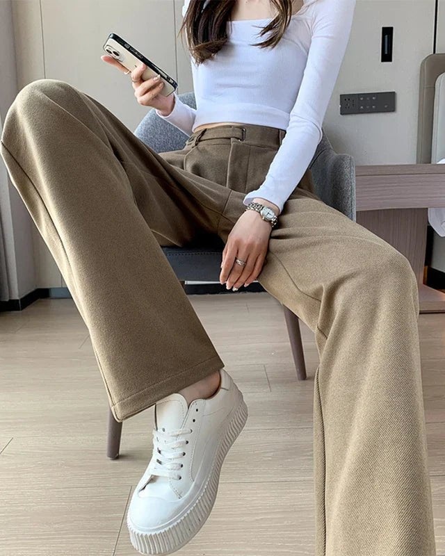 High Waist Straight Leg Woolen Trousers