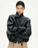 Loose-Fit Zip-Up PU Leather Short Jacket