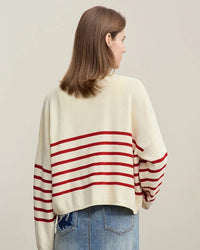 Dropped-Shoulder V-Neck Striped Cardigan Sweater