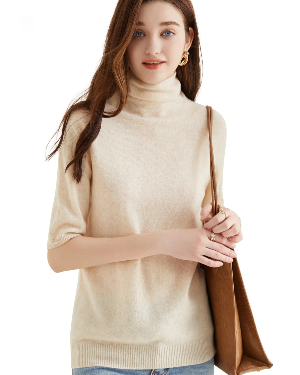 Merino Wool Half-Sleeve Turtleneck